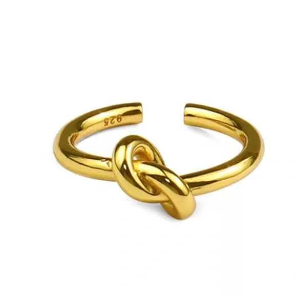 NEW GOLD KNOTTED 925 STERLING SILVER ADJUSTABLE RING, CUTE RING, SHINY RING. - Picture 1 of 5